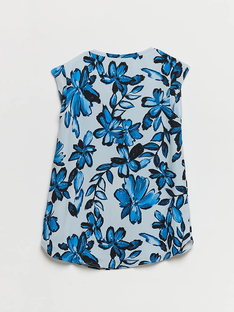 2-Layer Cap Sleeve Blouse Blue Floral