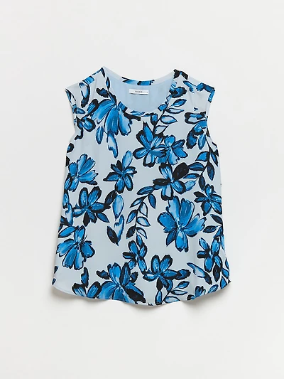 2-Layer Cap Sleeve Blouse Blue Floral