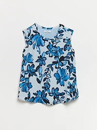 2-Layer Cap Sleeve Blouse Blue Floral