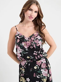 Ruffle Cami Blouse Black Grand Floral Print