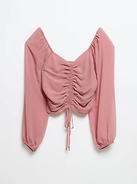 Channel Front Cropped Sweetheart Blouse Lilas