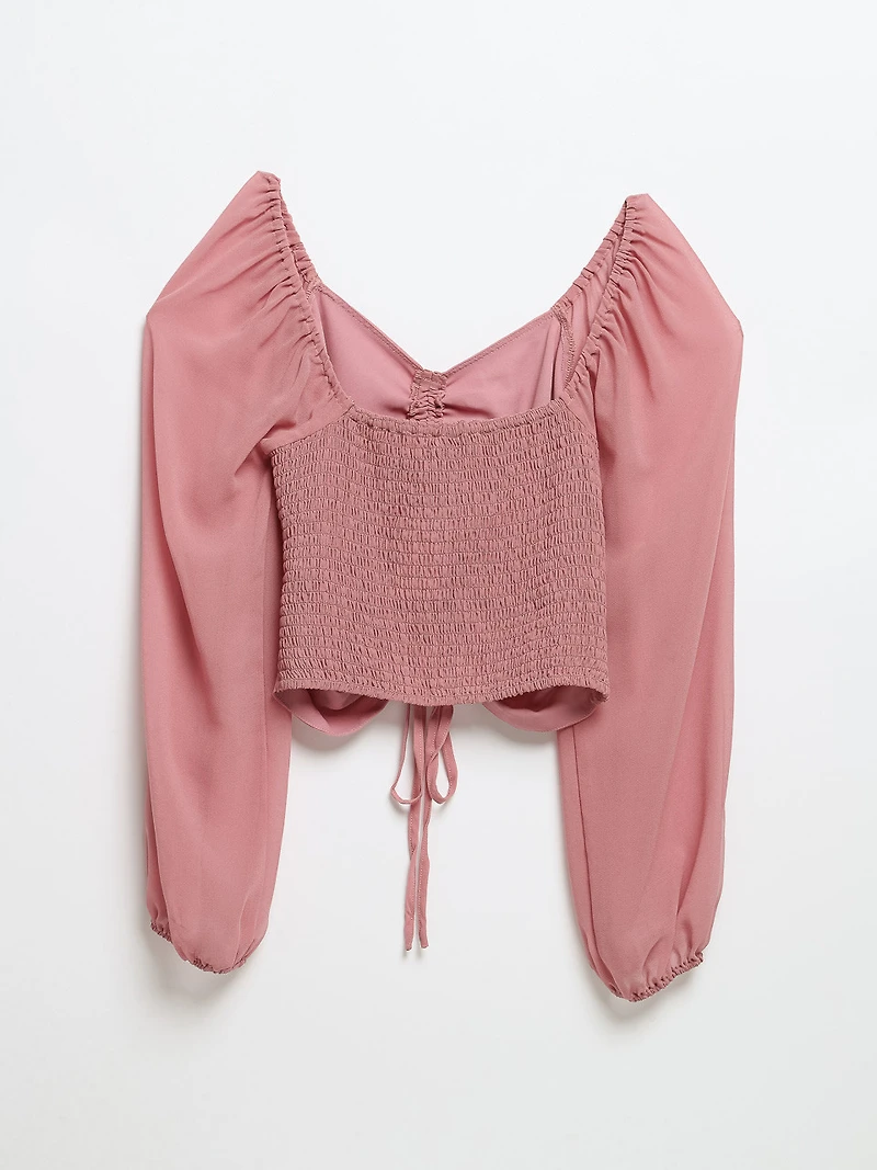 Channel Front Cropped Sweetheart Blouse Lilas