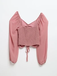 Channel Front Cropped Sweetheart Blouse Lilas