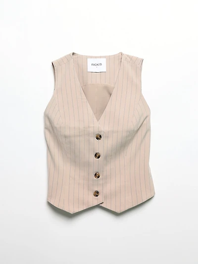 Fitted Oatmeal Striped Vest