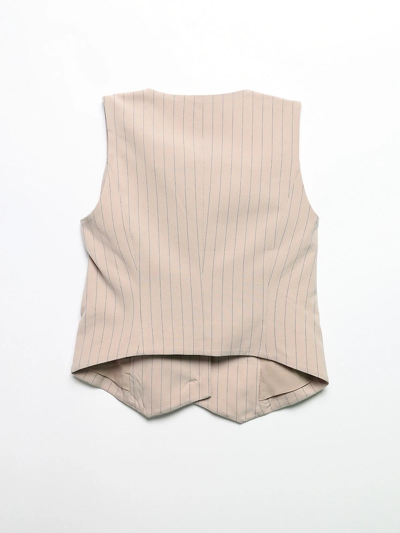 Fitted Oatmeal Striped Vest