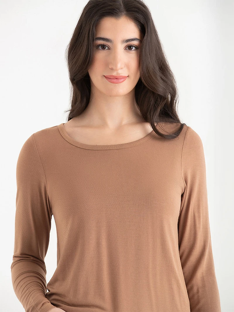 Modal Long Sleeve Scoop Neck Top Toast
