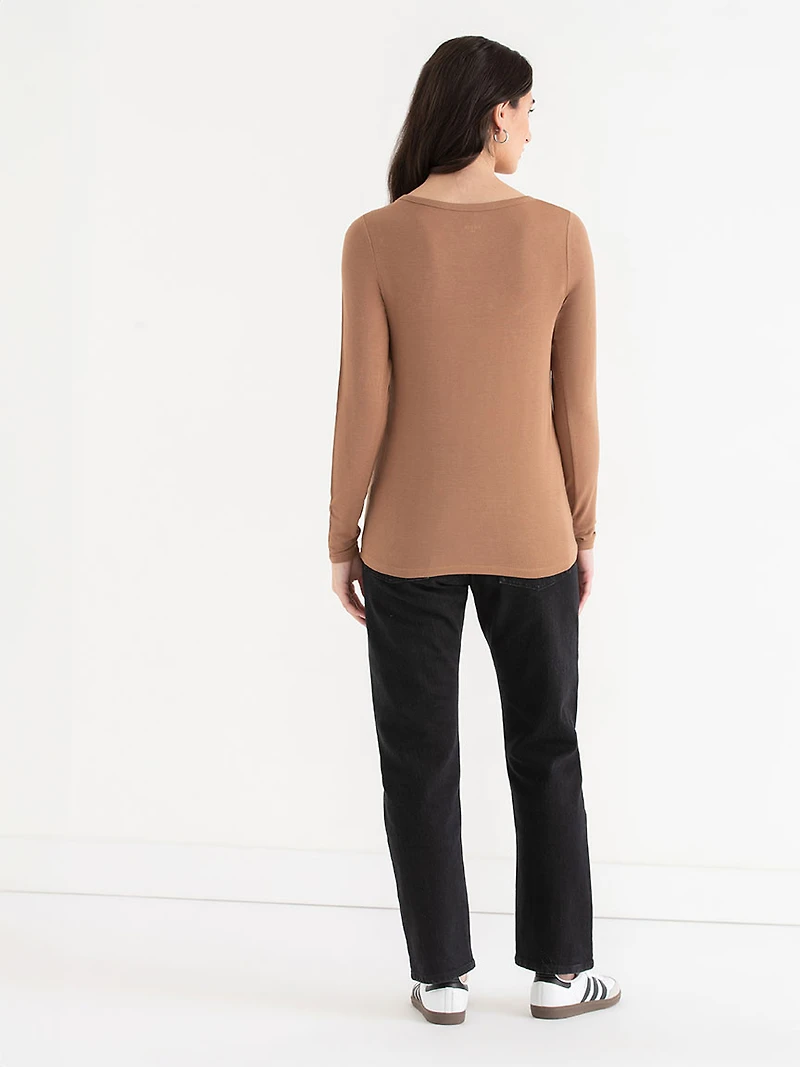 Modal Long Sleeve Scoop Neck Top Toast