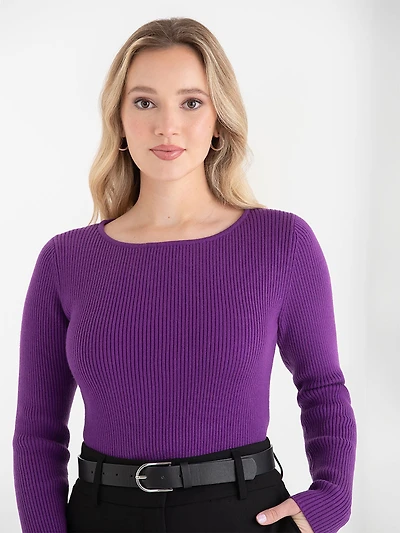 Ribbed Boat Neck Sweater Purple Magic