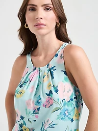 Paulina Pleat Neck Sleeveless Blouse Pastel Blue Florals