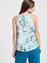 Paulina Pleat Neck Sleeveless Blouse Pastel Blue Florals