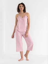 Lace Trim Cami with Crop Pant Sleepset  Bleached Mauve