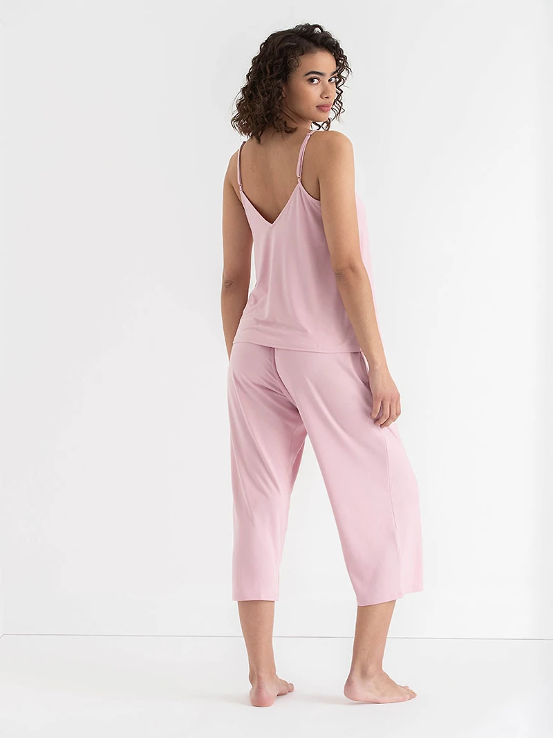 Lace Trim Cami with Crop Pant Sleepset  Bleached Mauve