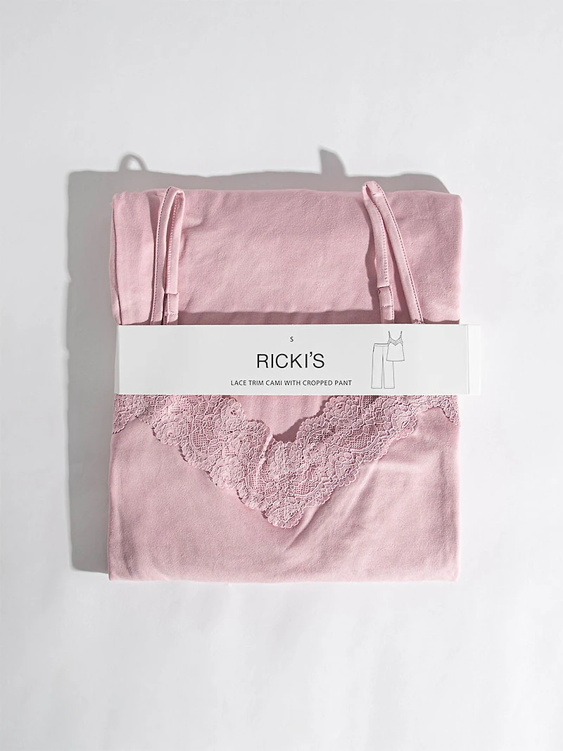 Lace Trim Cami with Crop Pant Sleepset  Bleached Mauve