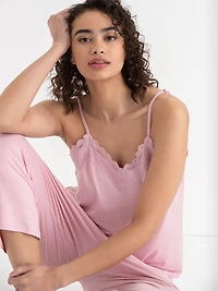 Lace Trim Cami with Crop Pant Sleepset  Bleached Mauve