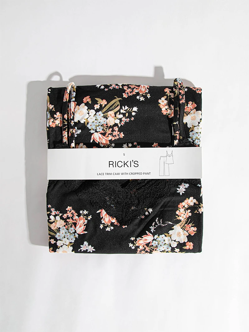 Lace Trim Cami with Crop Pant Sleepset Multicolour Floral