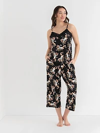 Lace Trim Cami with Crop Pant Sleepset Multicolour Floral