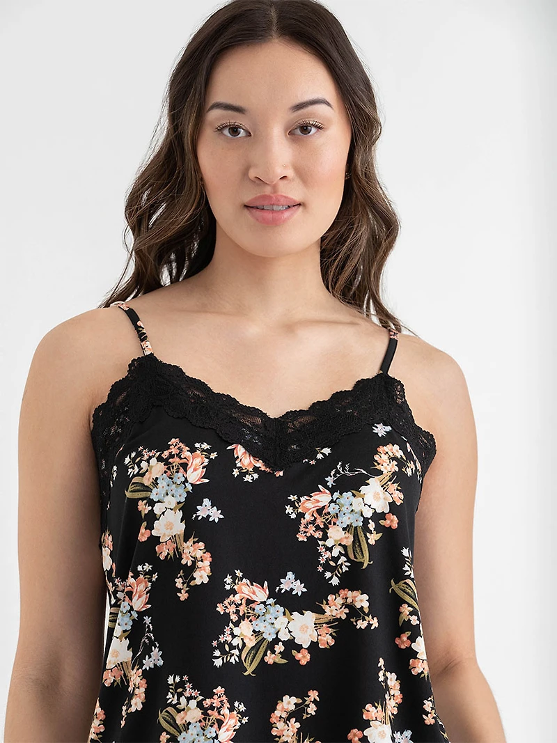 Lace Trim Cami with Crop Pant Sleepset Multicolour Floral