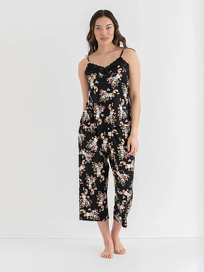 Lace Trim Cami with Crop Pant Sleepset Multicolour Floral