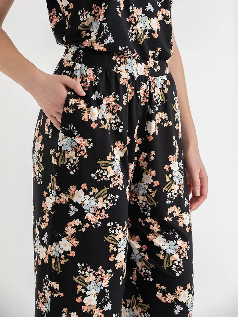 Lace Trim Cami with Crop Pant Sleepset Multicolour Floral