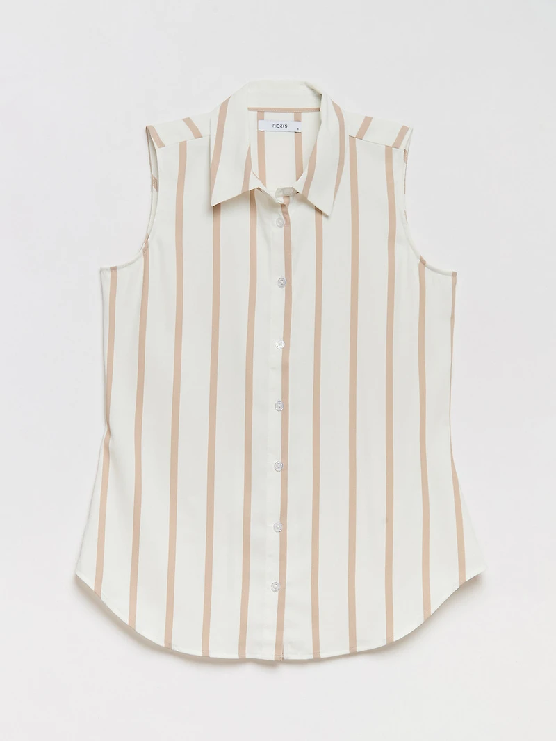 Nicole Sleeveless Collared Shirt Neutral Stripe