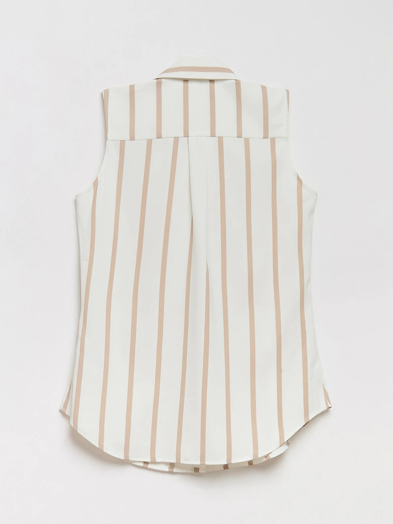 Nicole Sleeveless Collared Shirt Neutral Stripe