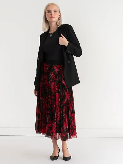 Release Pleat Midi Skirt Red Floral Print