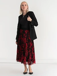 Release Pleat Midi Skirt Red Floral Print