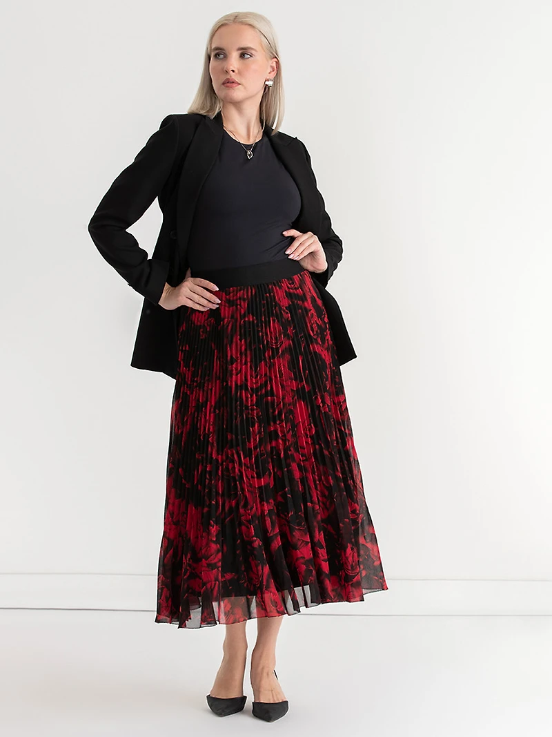 Release Pleat Midi Skirt Red Floral Print