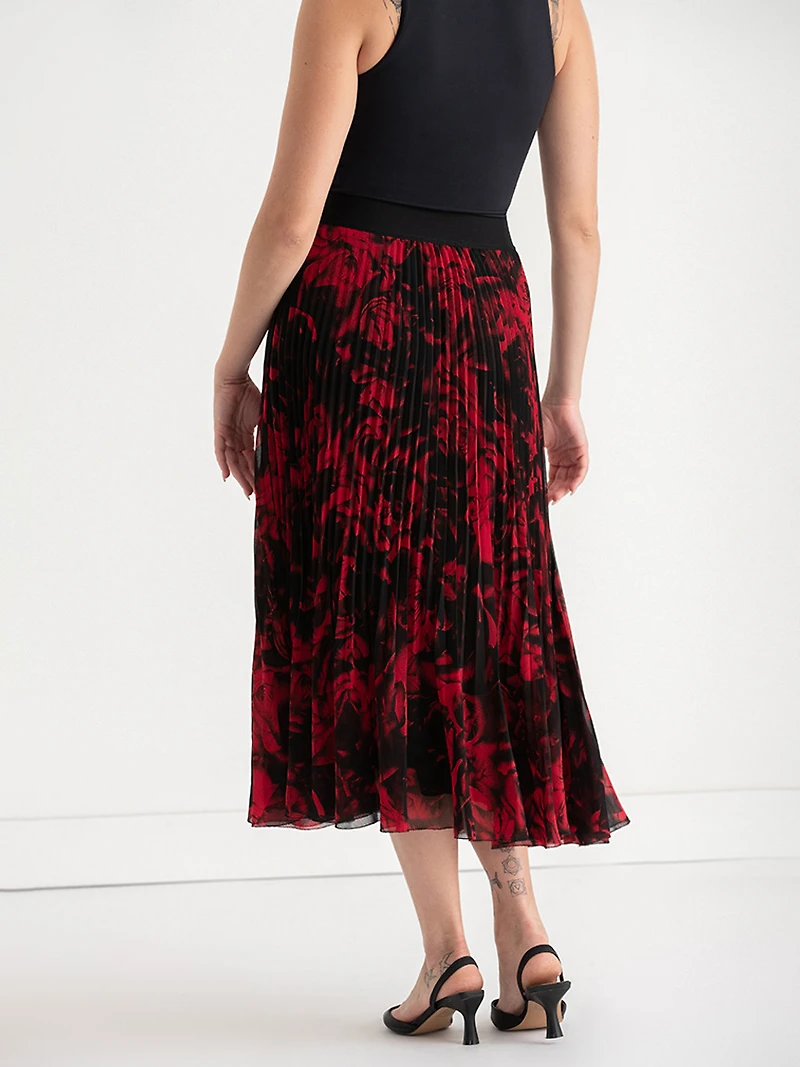 Release Pleat Midi Skirt Red Floral Print