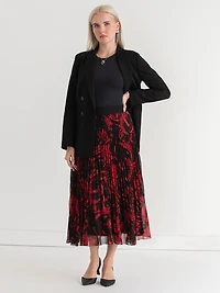 Release Pleat Midi Skirt Red Floral Print