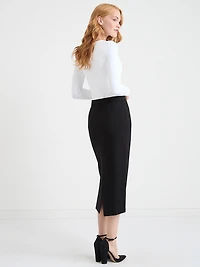 Midi Pencil Skirt Luxe Ponte Black