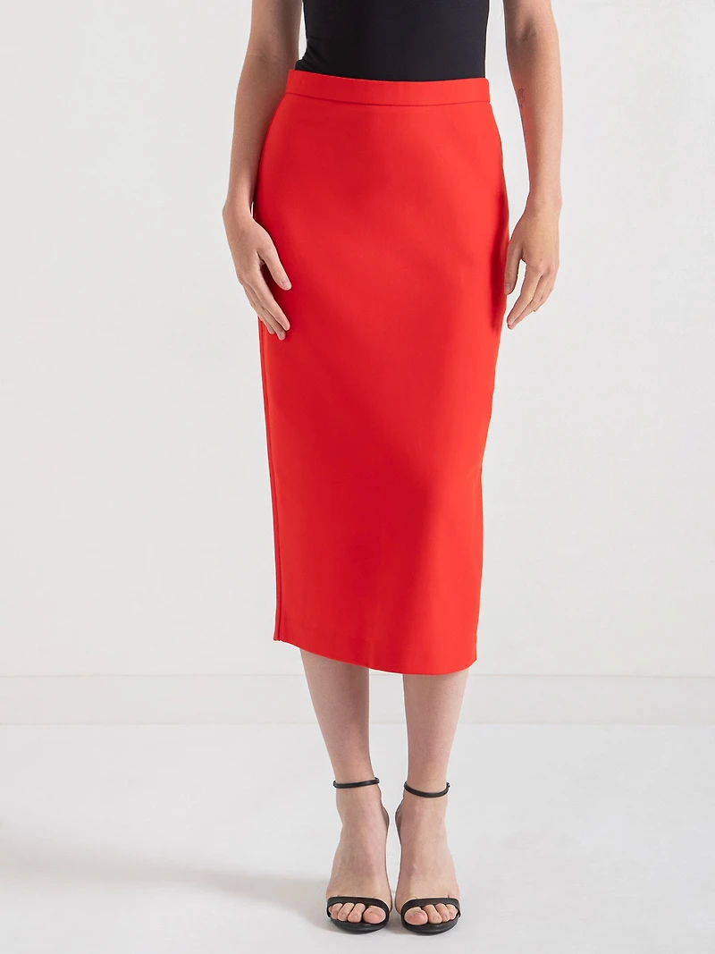 Midi Pencil Skirt Luxe Ponte Fiery Red