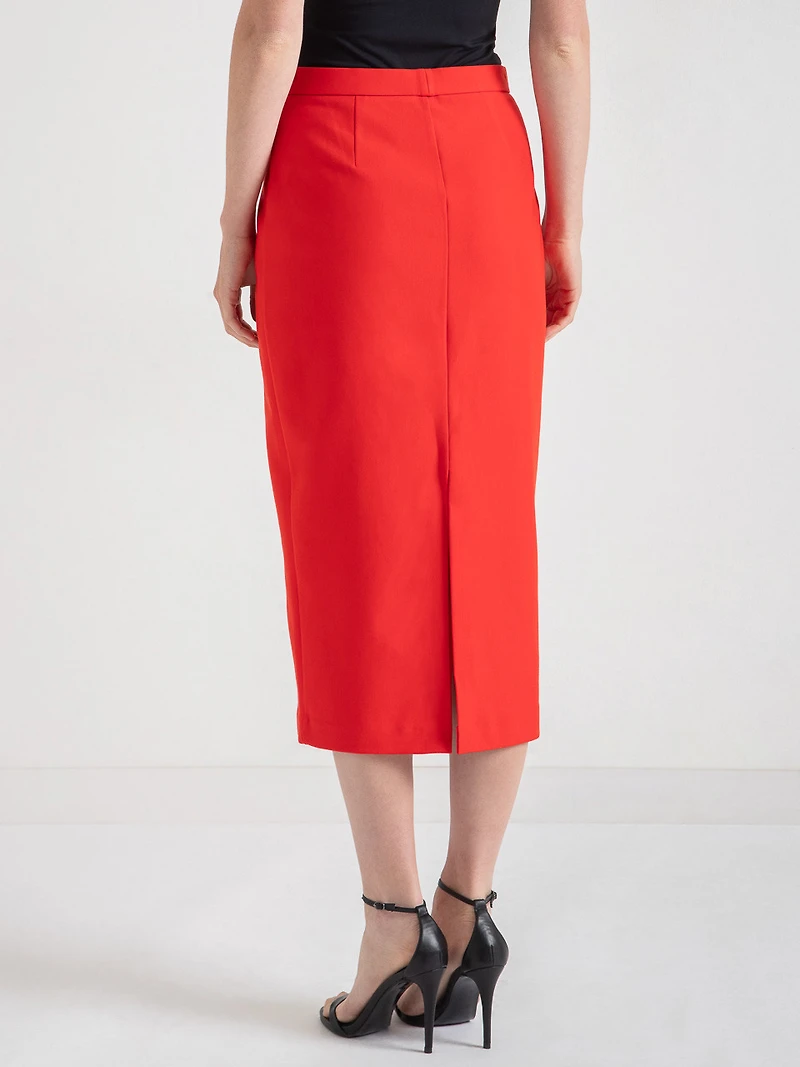 Midi Pencil Skirt Luxe Ponte Fiery Red