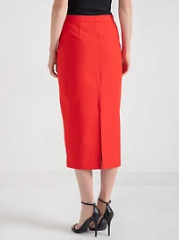Midi Pencil Skirt Luxe Ponte Fiery Red