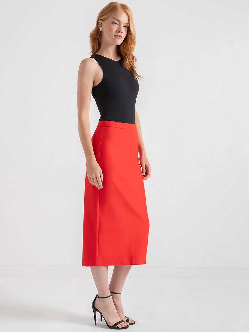 Midi Pencil Skirt Luxe Ponte Fiery Red
