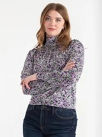 Mock Neck Top Purple Floral