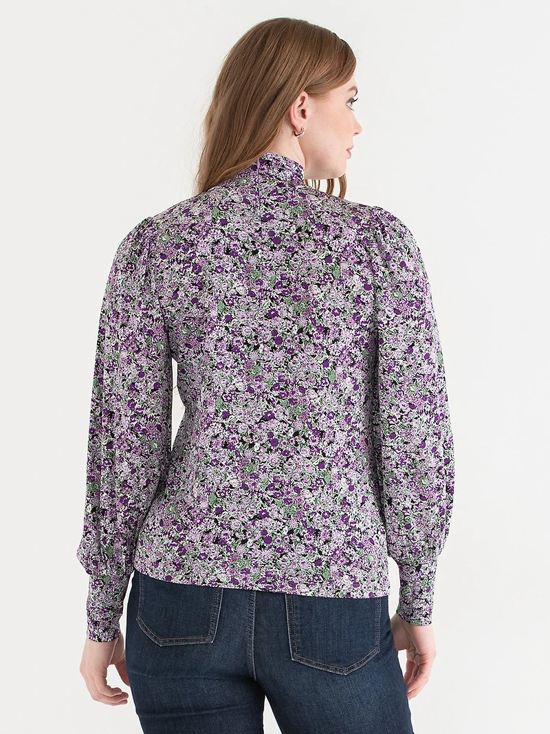Mock Neck Top Purple Floral