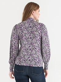 Mock Neck Top Purple Floral