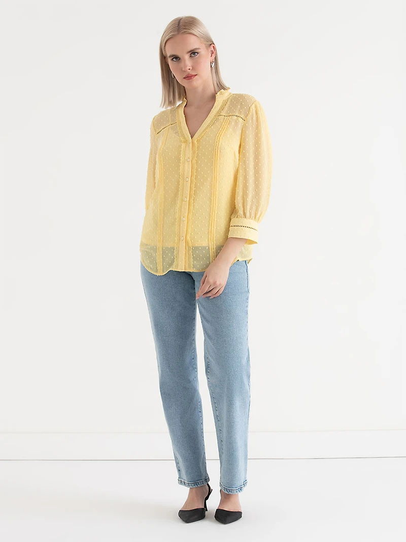 Swiss Sleeve 3/4 Blouse Pale Banana