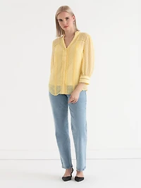 Swiss Sleeve 3/4 Blouse Pale Banana