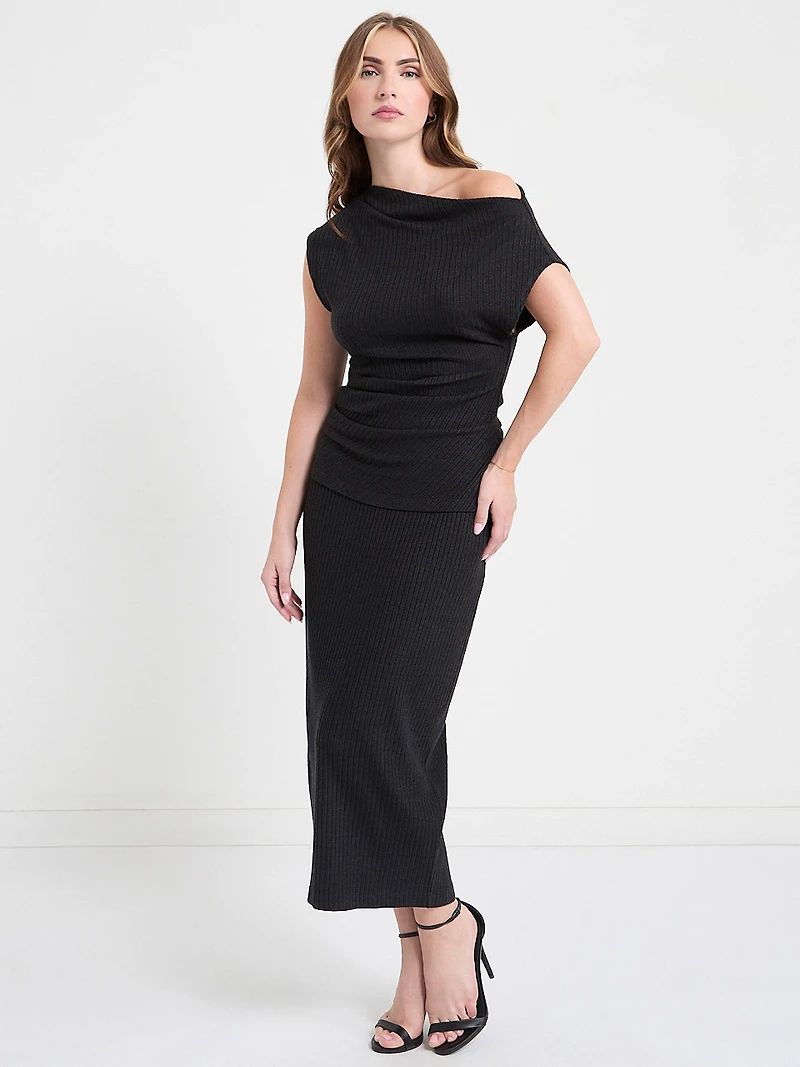 Asymmetric Off Shoulder Top Doeskin