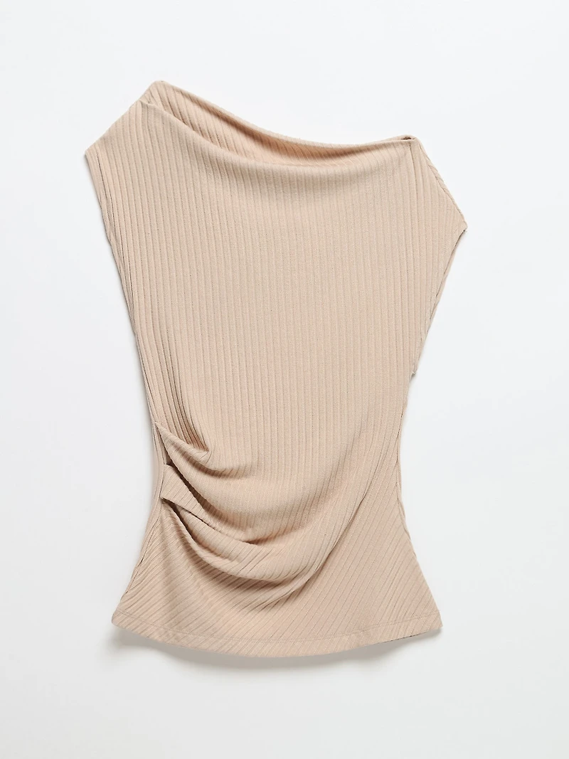 Asymmetric Off Shoulder Top Doeskin