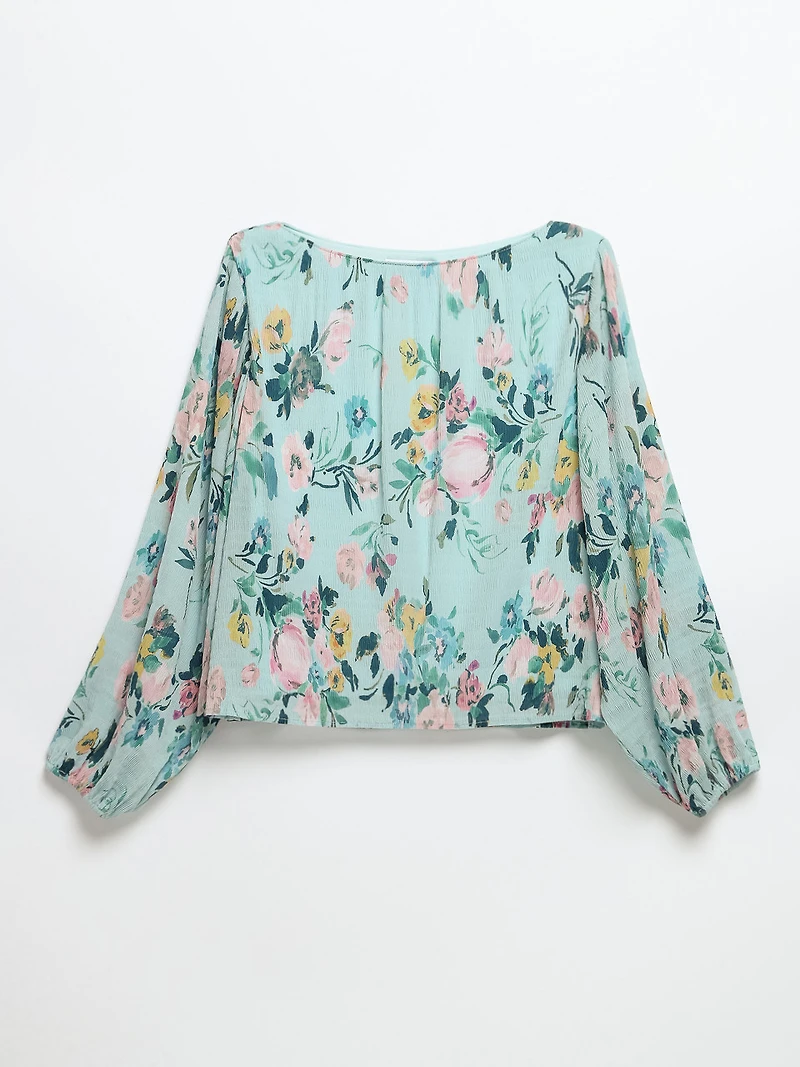 Long Sleeve Micro Pleat Chiffon Blouse Lyon's Blue