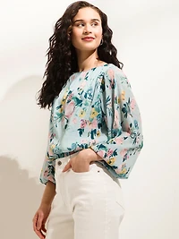 Long Sleeve Micro Pleat Chiffon Blouse Lyon's Blue