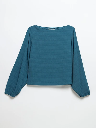 Long Sleeve Micro Pleat Chiffon Blouse Lyon's Blue