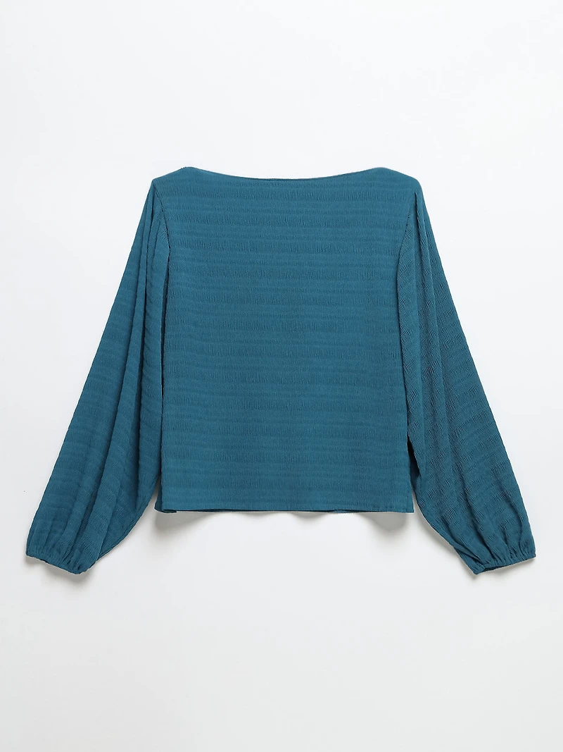 Long Sleeve Micro Pleat Chiffon Blouse Lyon's Blue