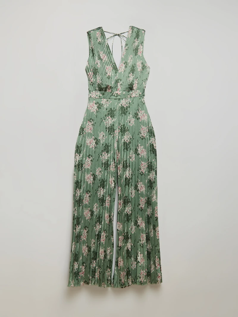 Satin Pleated Jumpsuit Evening Blue
