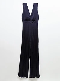 Satin Pleated Jumpsuit Evening Blue