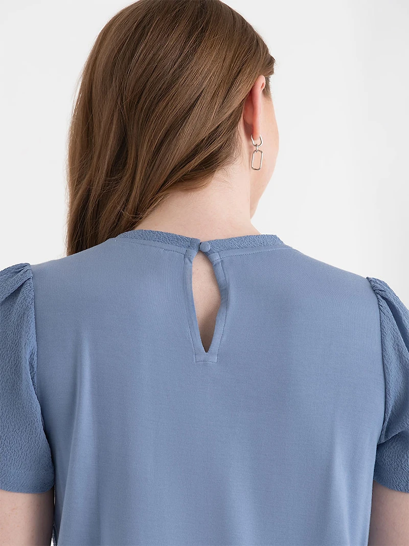 Short Sleeve Mix Media Blouse Infinity Blue