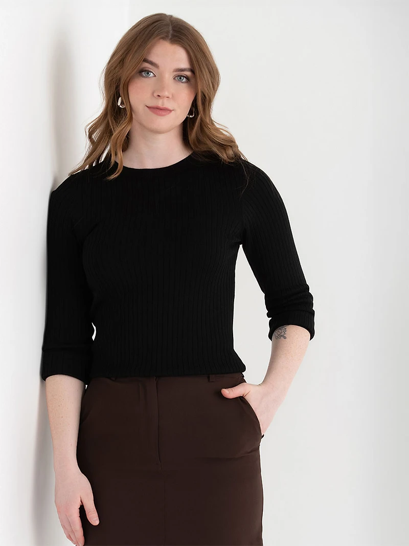 Crew Neck Rib Sweater Black